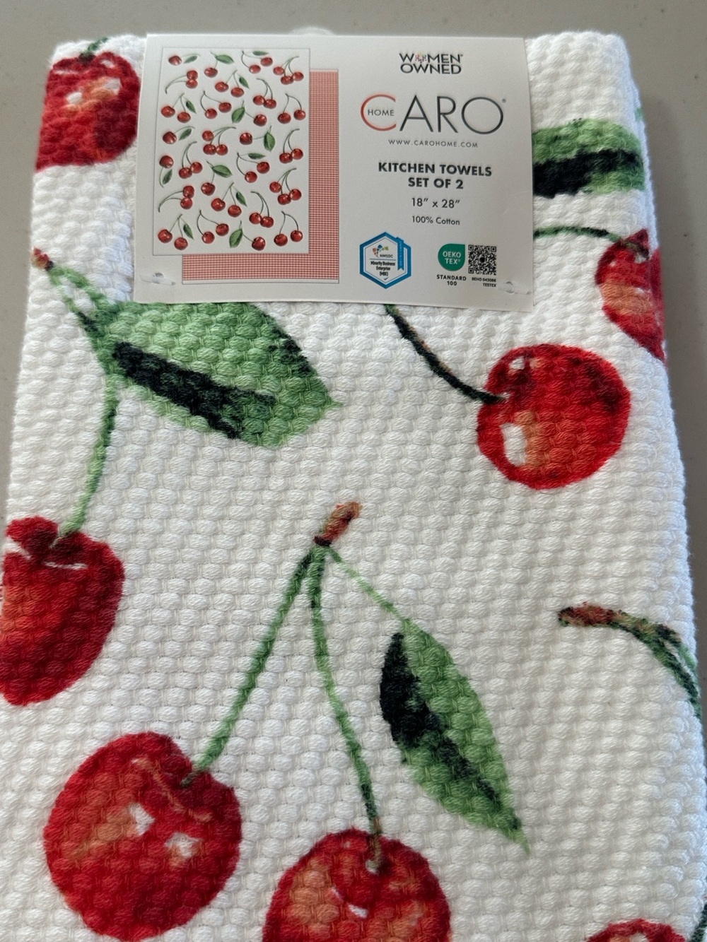 Caro Home Cherry-Print Kitchen Towels - Red & White (Set of 2)